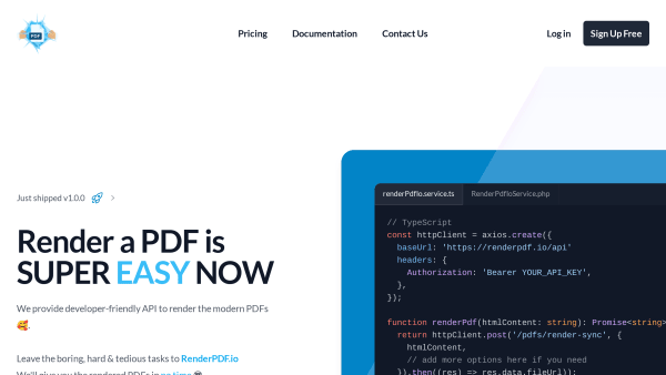 RenderPDF.io's website screenshot