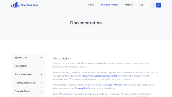 Financial Data's website screenshot