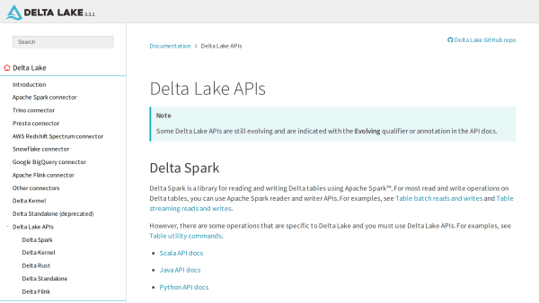 Delta Lake's website screenshot