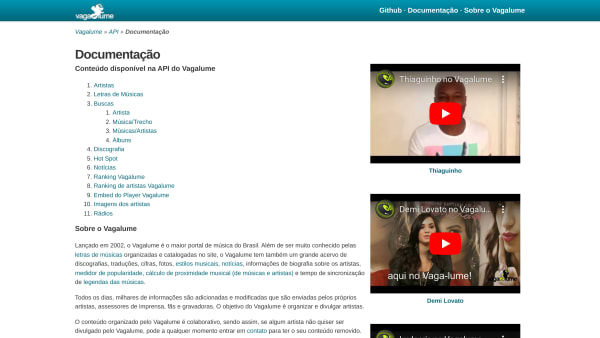 Vagalume's website screenshot