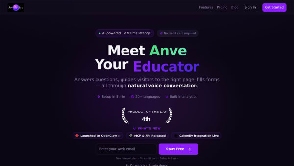 AnveVoice's website screenshot
