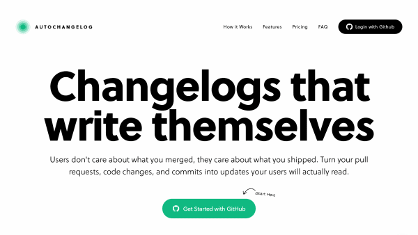 AutoChangelog's website screenshot