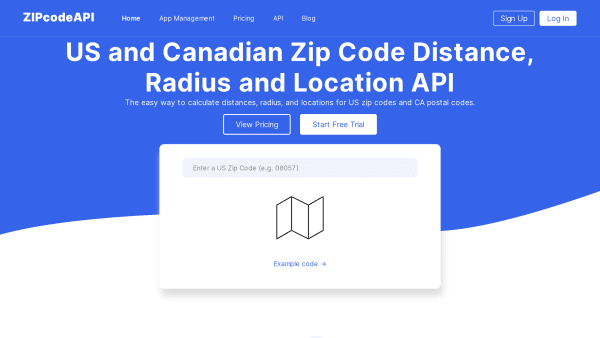 ZipCodeAPI's website screenshot