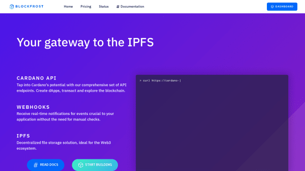 blockfrost Cardano's website screenshot