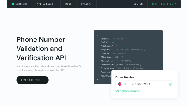 Abstract Phone Validation's website screenshot