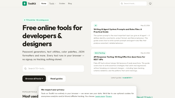 ToolKit's website screenshot