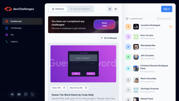 devChallenges's website screenshot