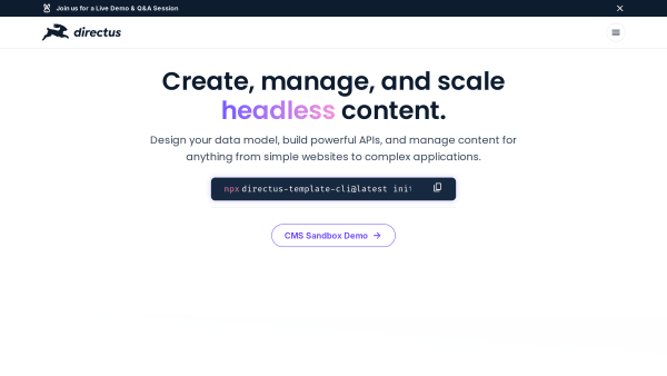 Directus's website screenshot