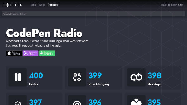 CodePen Radio's website screenshot