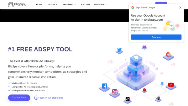 BigSpy's website screenshot