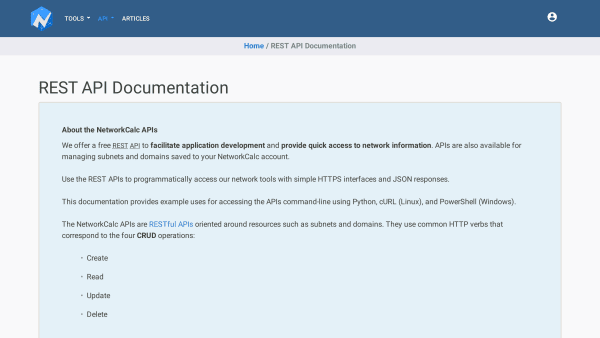 NetworkCalc's website screenshot