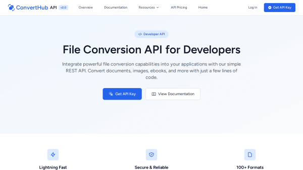 ConvertHub API's website screenshot