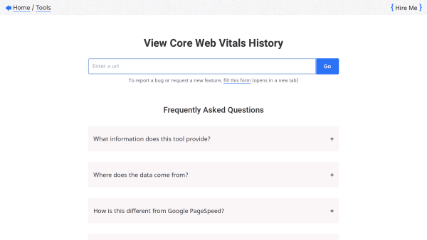 Core Web Vitals History Checker's website screenshot