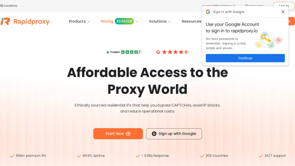RapidProxy's website screenshot