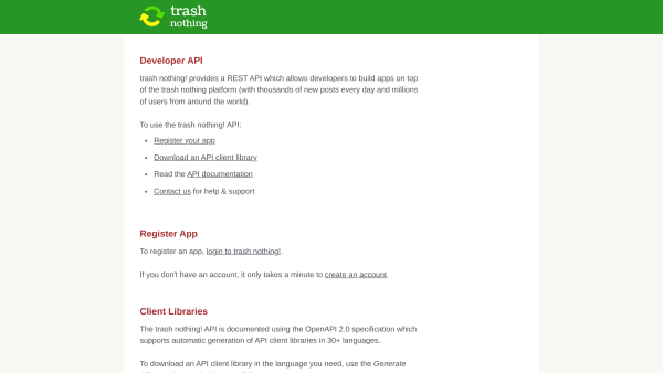 Trash Nothing's website screenshot