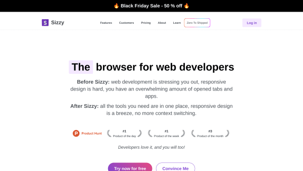 Sizzy's website screenshot