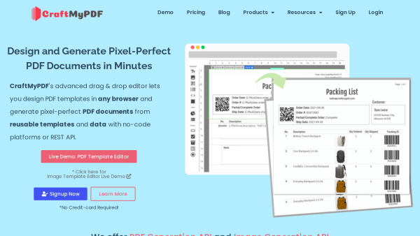 CraftMyPDF's website screenshot