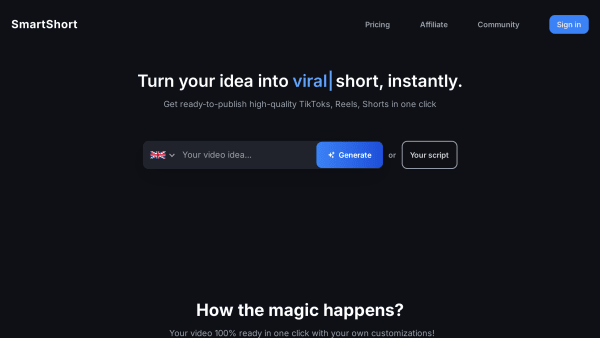 Smartshort's website screenshot