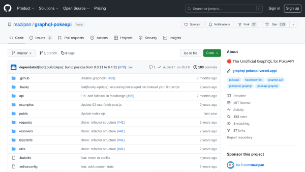 PokéAPI (GraphQL)'s website screenshot