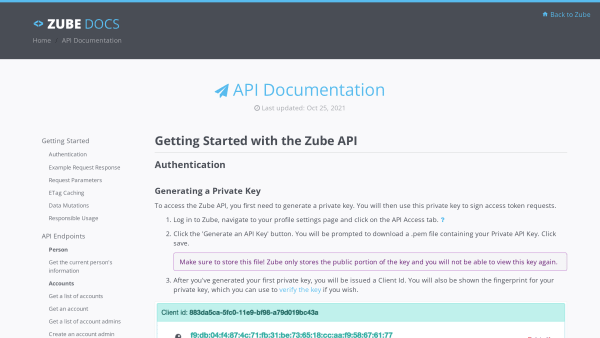Zube's website screenshot