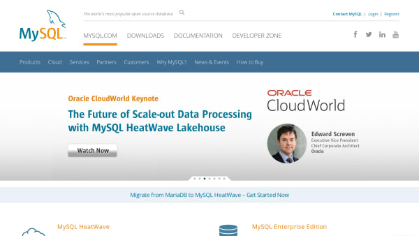 MySQL's website screenshot