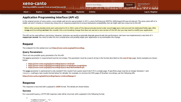 xeno-canto's website screenshot