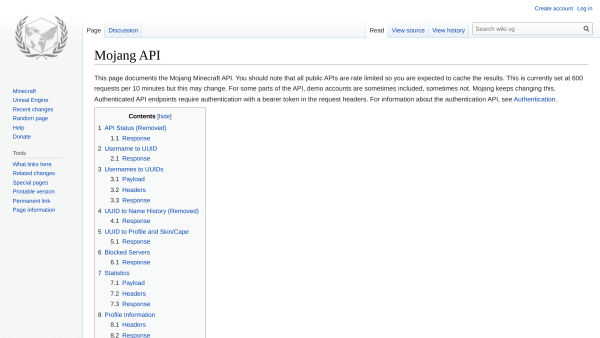 Mojang's website screenshot