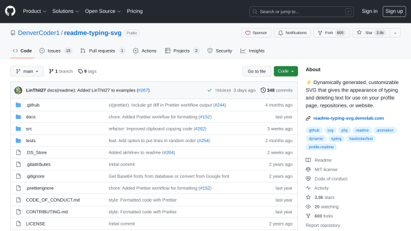 Readme typing SVG's website screenshot