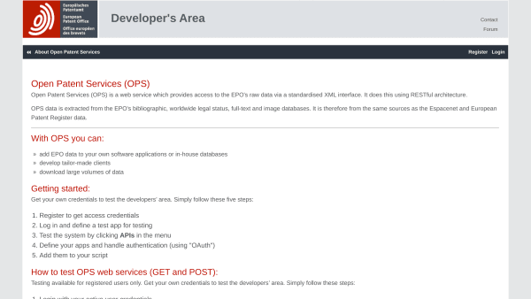 EPO's website screenshot