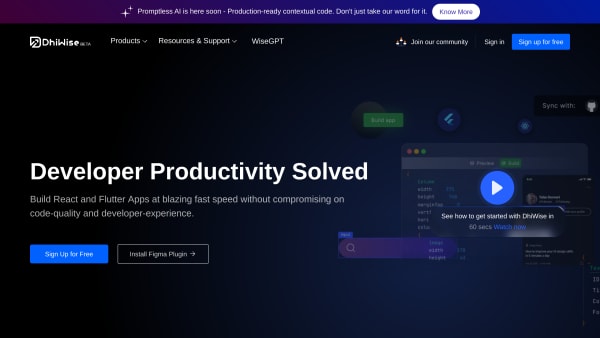 Dhiwise's website screenshot