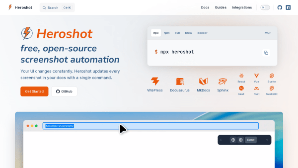 Heroshot's website screenshot