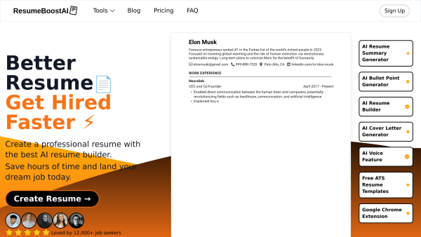 ResumeBoostAI's website screenshot