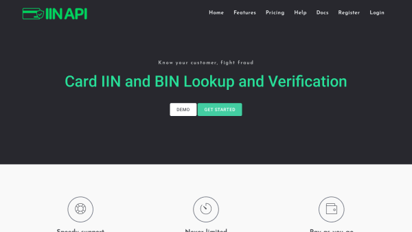 IIN API's website screenshot