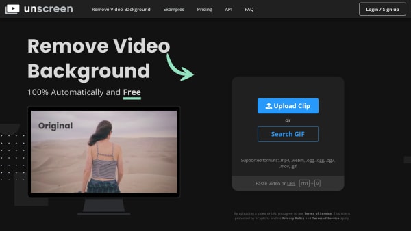 Unscreen's website screenshot