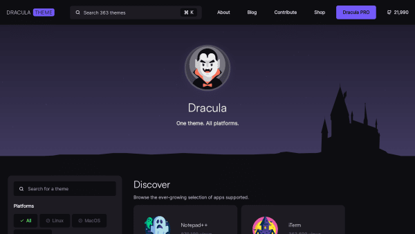 Dracula theme's website screenshot