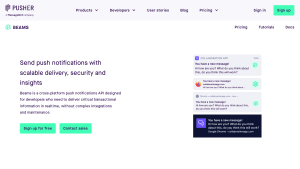 Pusher Beams's website screenshot