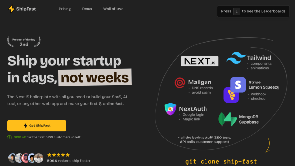 ShipFast's website screenshot