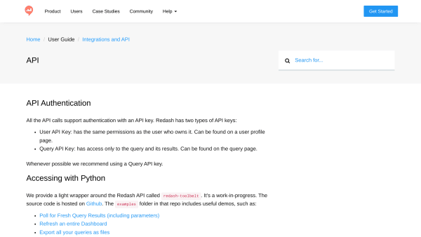 Redash's website screenshot