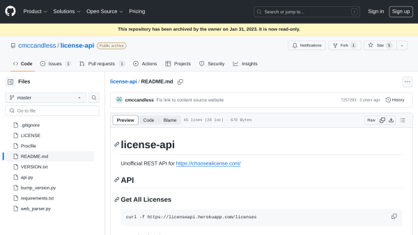 License-API's website screenshot
