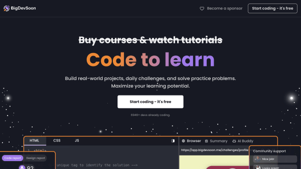 BigDevSoon's website screenshot