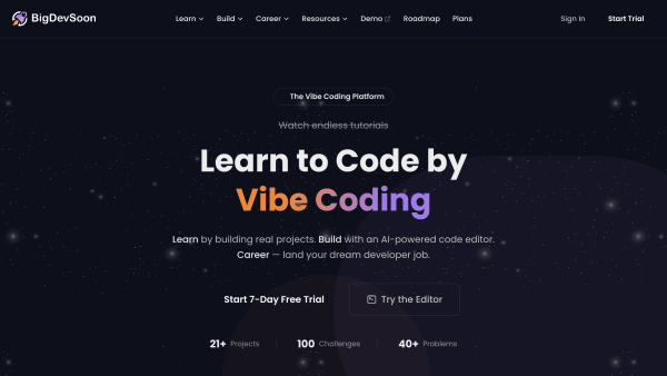 BigDevSoon's website screenshot