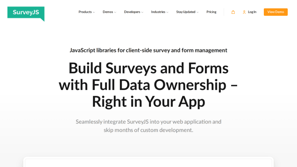 SurveyJS's website screenshot