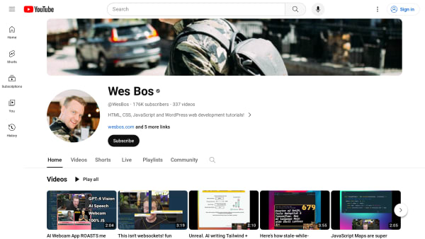 Wes Bos's website screenshot
