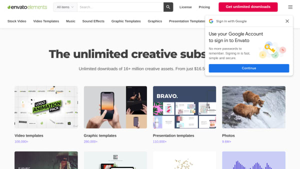 Envato Elements's website screenshot