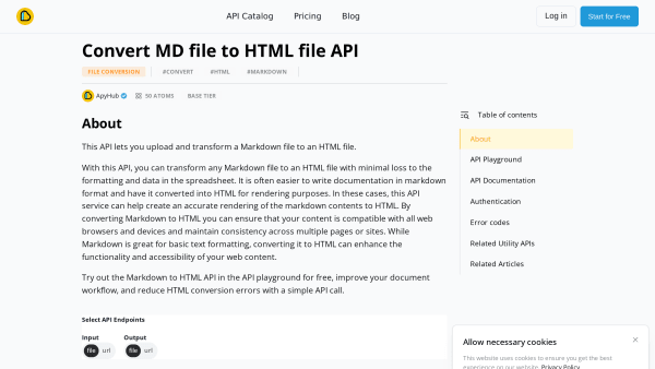 Markdown to HTML API's website screenshot