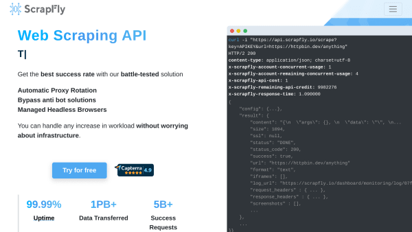 Scrapfly's website screenshot