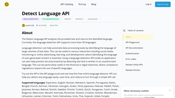 Detect Language API's website screenshot