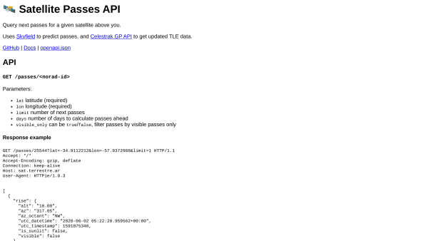 Satellite Passes's website screenshot