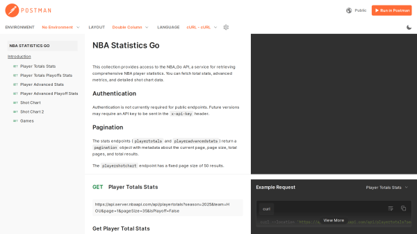 NBA Stats's website screenshot