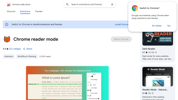 Chrome Reader Mode's website screenshot
